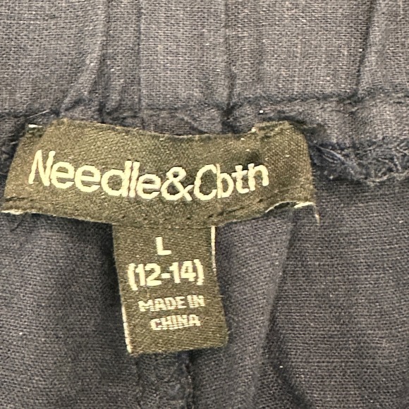 Needle & Cloth Linen Blend Drawstring Waist Cropped Pants Navy Size L Coastal - Picture 5 of 8